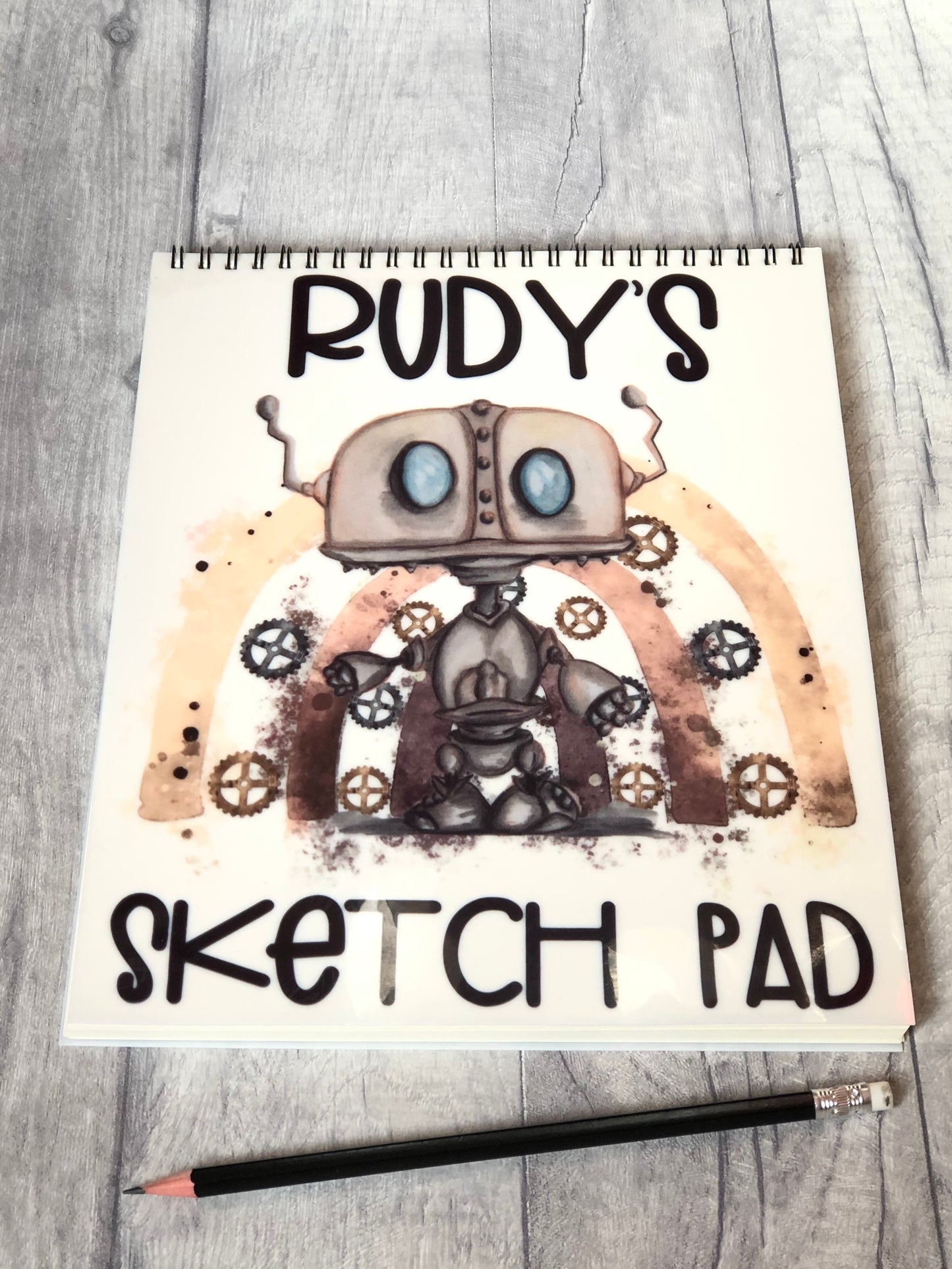 Kids Personalised Sketch Pad, Children’s Sketch Pad, Robot Design Sketch Pad