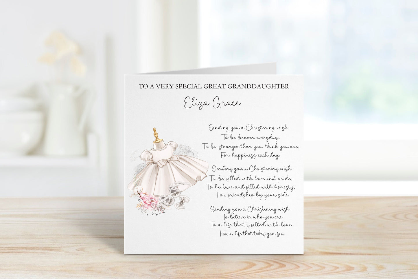 Great Granddaughter Christening Card, Christening Card For Great Granddaughter, Personalised Christening Card