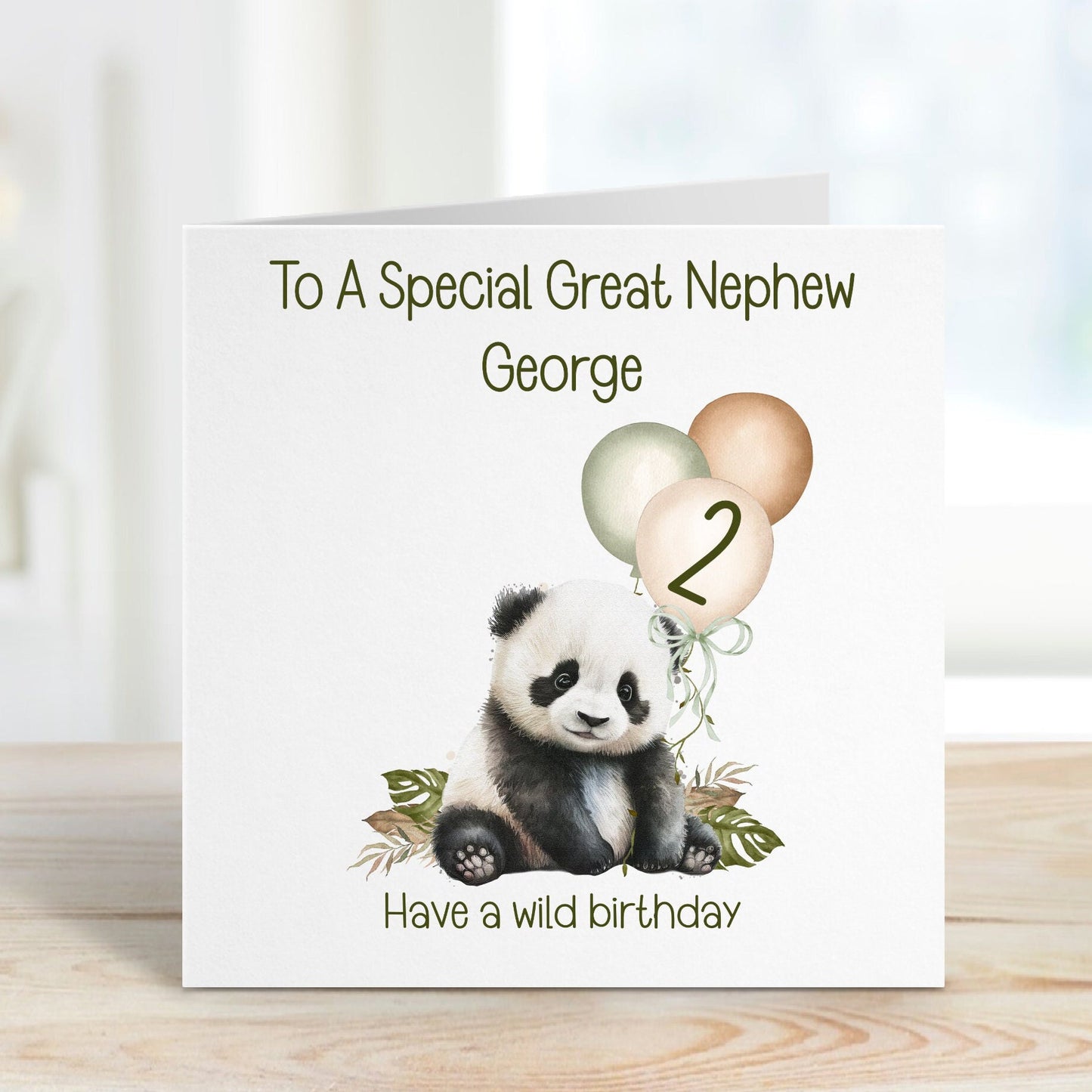 Grandson 2nd Birthday Card, 2nd Birthday Card For Grandson, Personalised Grandson 2nd Birthday Card, Safari Panda Design