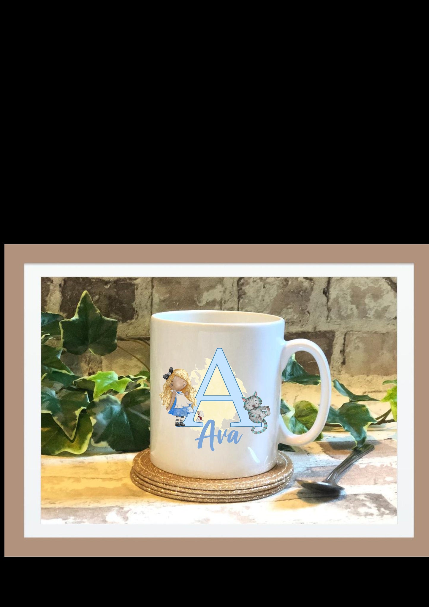 Alice in Wonderland Mug, Monogram Mug, Child's Mug, Personalised Mug, Initial Mug