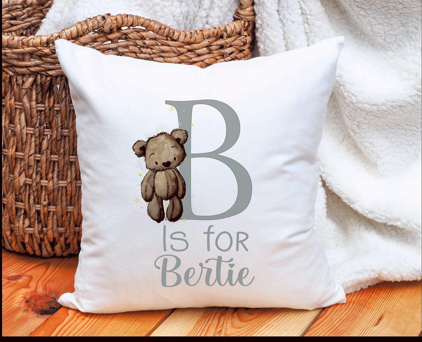 Personalised Teddy Initial Cushion Gift, New Baby Gift, Teddy Bear Personalised New Baby Gift, Soft Cushion Gift