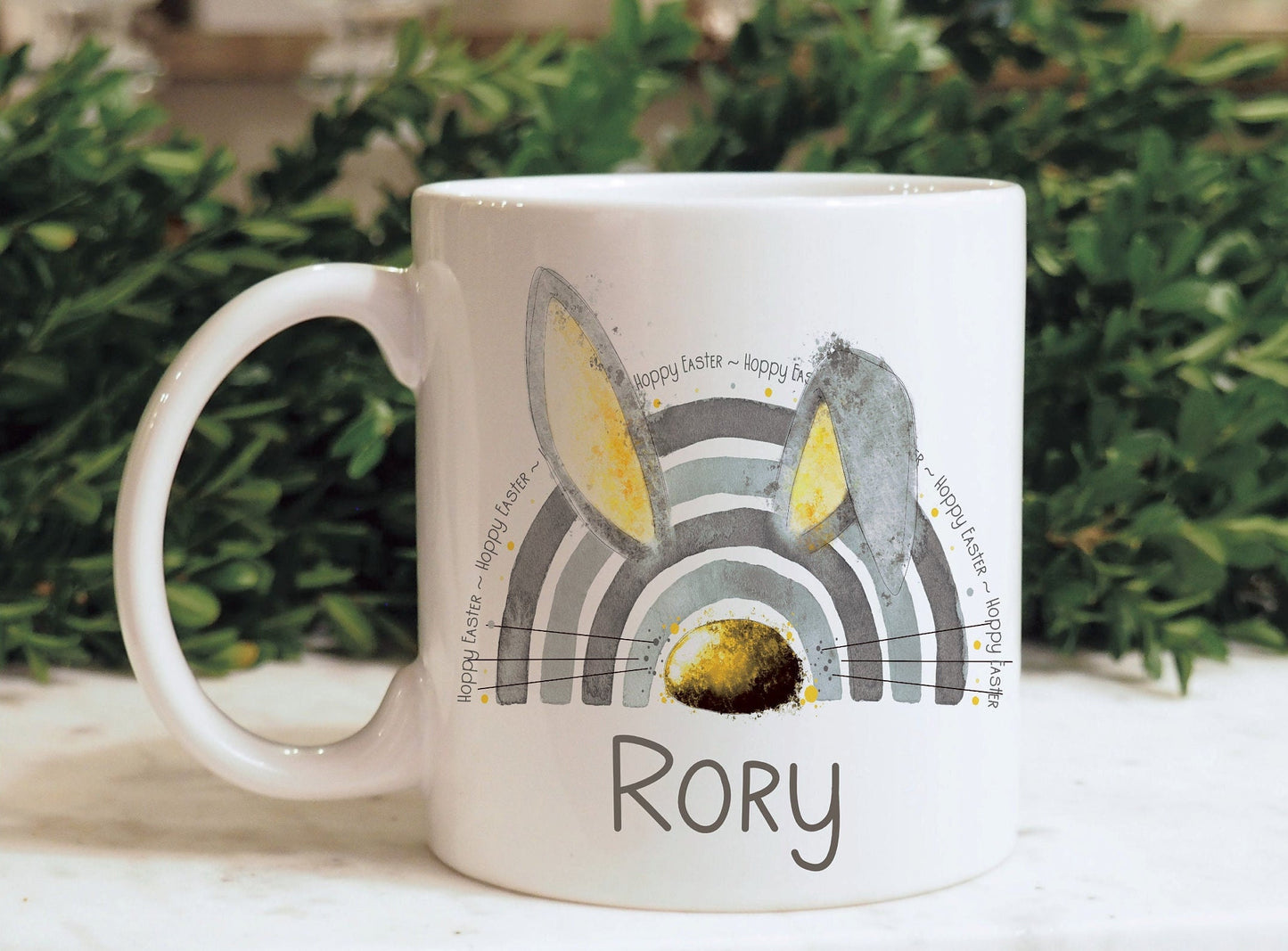 Easter Gift, Easter Bunny Mug, Personalised Easter Bunnybow Mug Set, Gift For Her, Gift For Him, Easter Egg Basket, Hoppy Easter