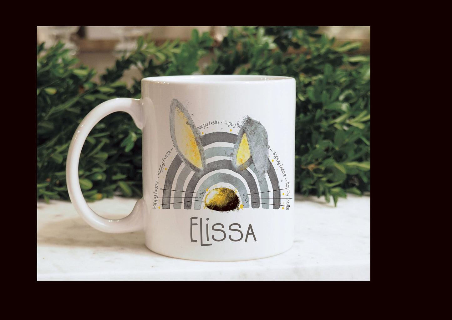 Easter Gift, Easter Bunny Mug, Personalised Easter Bunnybow Mug Set, Gift For Her, Gift For Him, Easter Egg Basket, Hoppy Easter