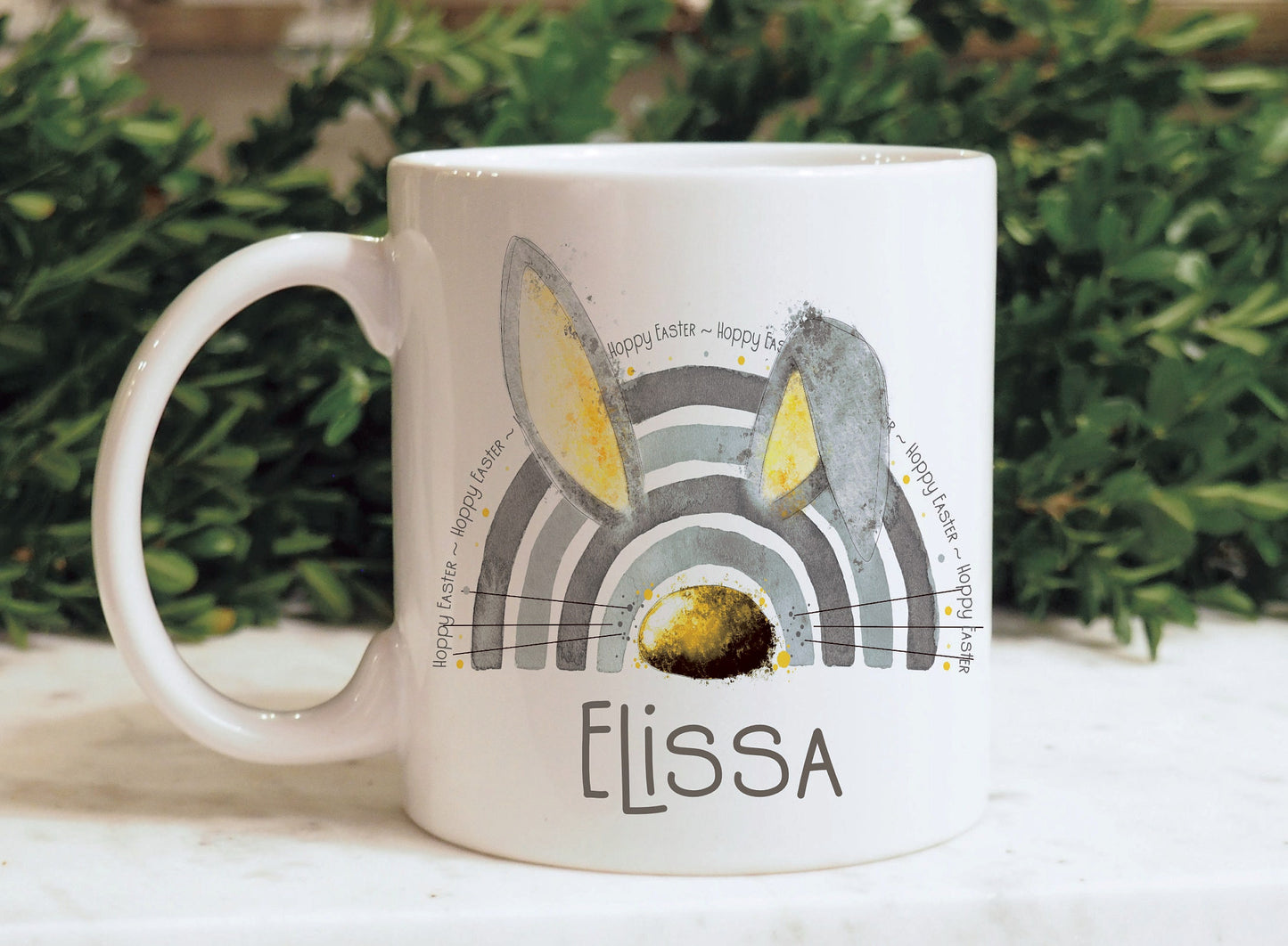 Easter Gift, Easter Bunny Mug, Personalised Easter Bunnybow Mug Set, Gift For Her, Gift For Him, Easter Egg Basket, Hoppy Easter