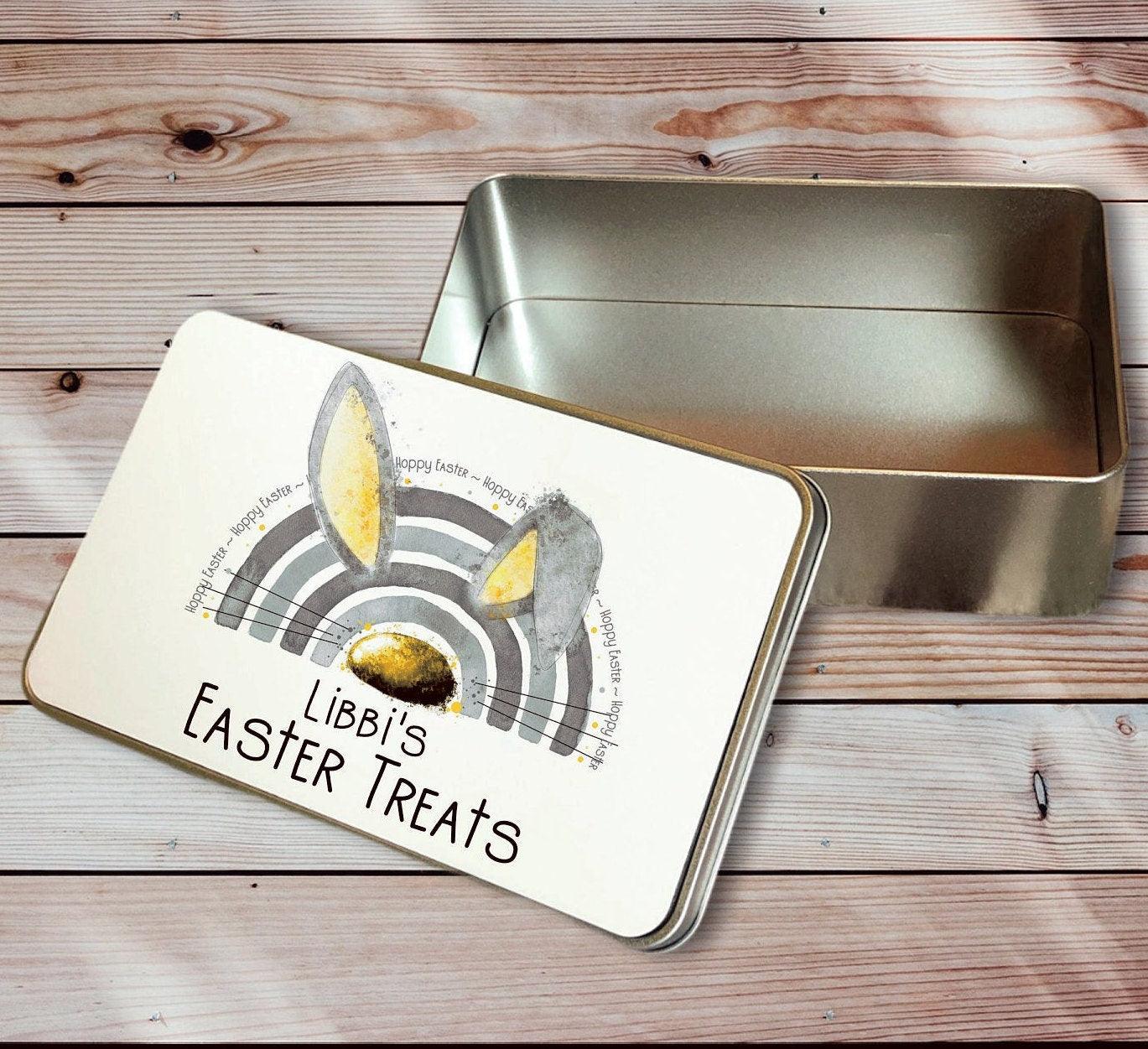 Easter Bunny Tin, Easter Keepsake Box, Personalised Easter Tin,