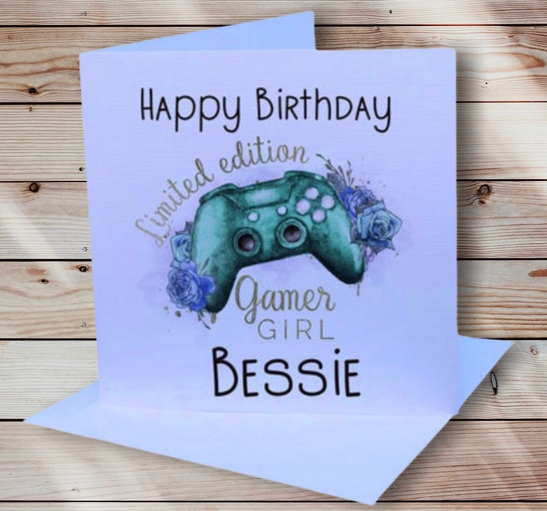 Girl Gamer Birthday Card, Girl Birthday Card, Personalised Birthday Card, Birthday Card For Her, Gamer Girl Rainbow Birthday Card