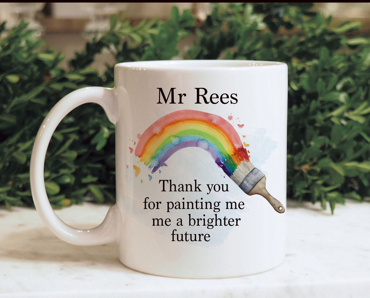 Personalised Teacher Mug, Thank You Teacher Gift, Rainbow Teacher Gift, Paintbrush Rainbow Teacher, TA Gift, End of Term, Headteacher