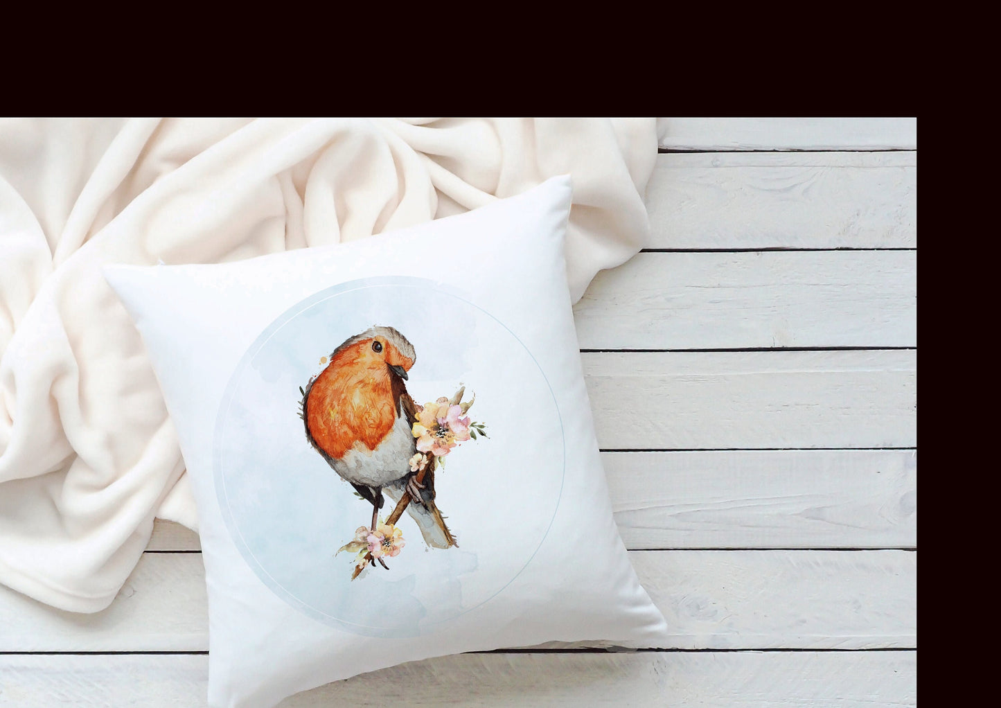 Robin Cushion Gift, Luxurious Robin Cushion Gift, Robin In The Garden