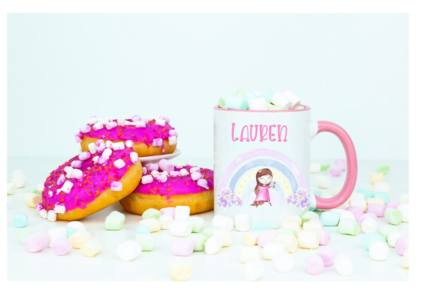 Princess Rainbow Mug, Kids Personalised Mug, Children's Princess Mug Gift Set