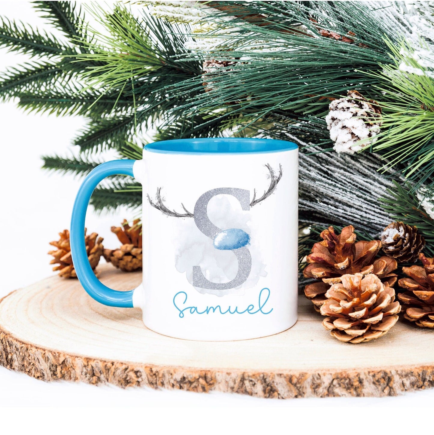 Ceramic Christmas Mug, Personalised Initial Christmas Mug