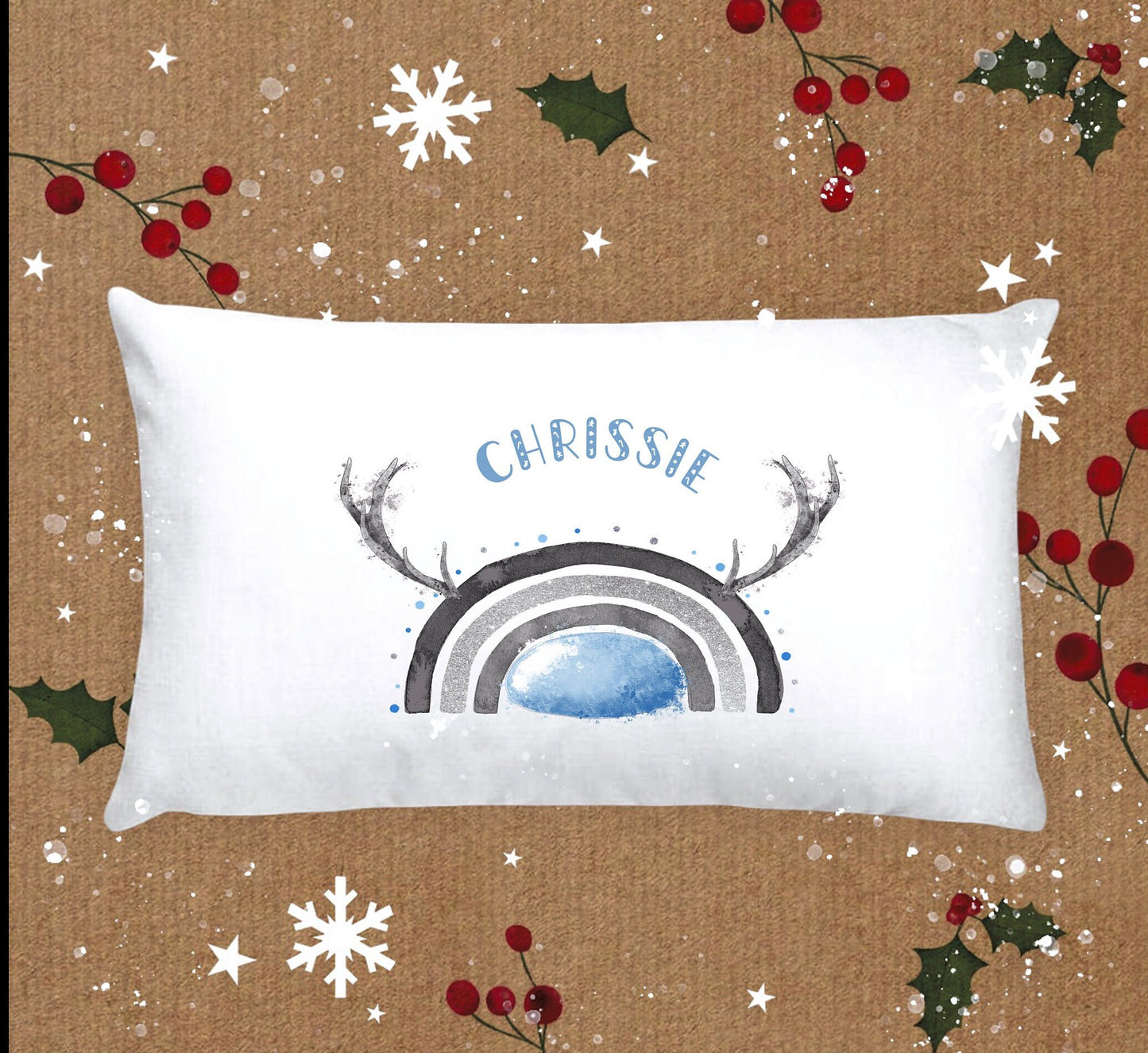 Personalised Christmas Pillow Case, Seasonal Pillow Case, Reindeer Pillow Case
