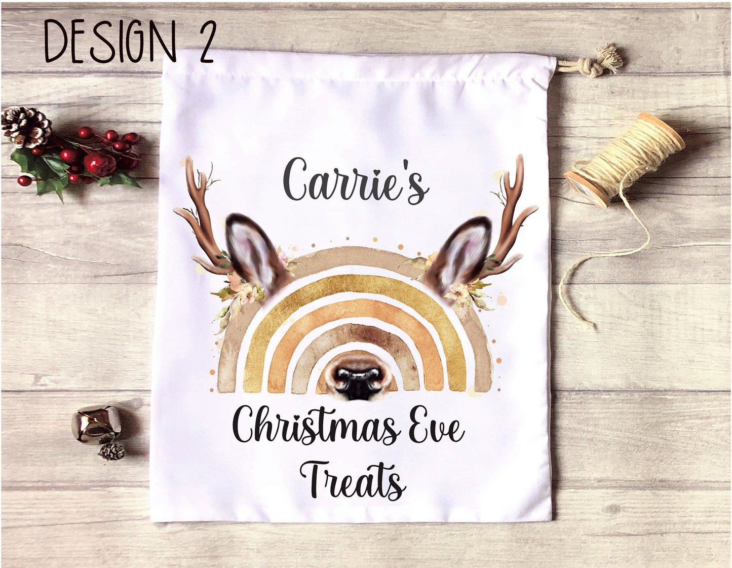 Christmas Eve Treat Bag, Personalised Xmas Eve Goodies Bag, Twas The Night Before Christmas Family Treat Bag, Reindeer Red Nose Xmas Eve Bag