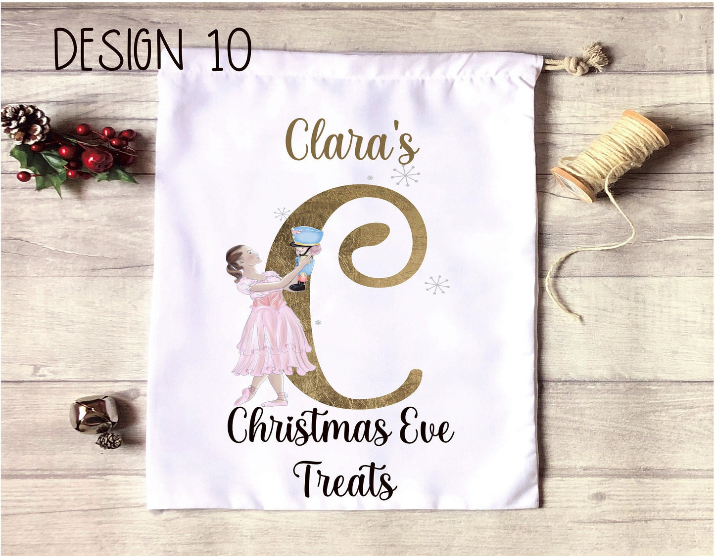 Santa Christmas Eve Treat Bag, Personalised Xmas Eve Goodies Bag, Xmas Eve Family Treat Bag, Father Christmas Treat Bag