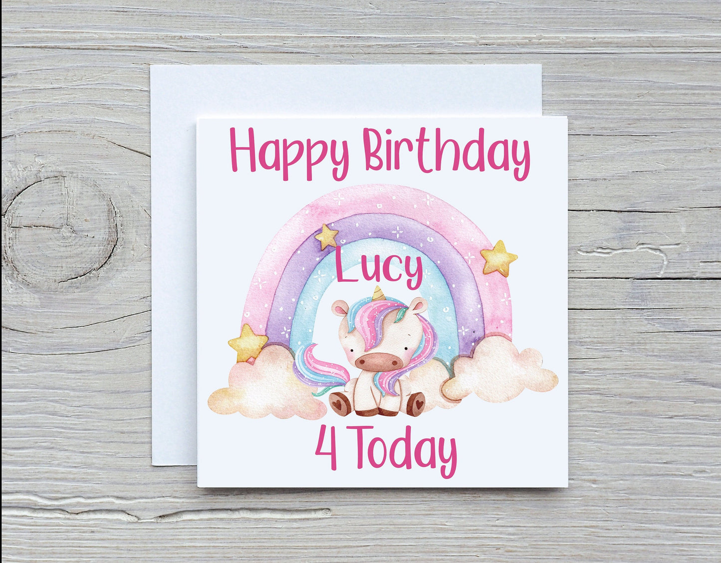 Unicorn Birthday Card, Personalised Unicorn Rainbow Birthday Card, Kids Birthday Card