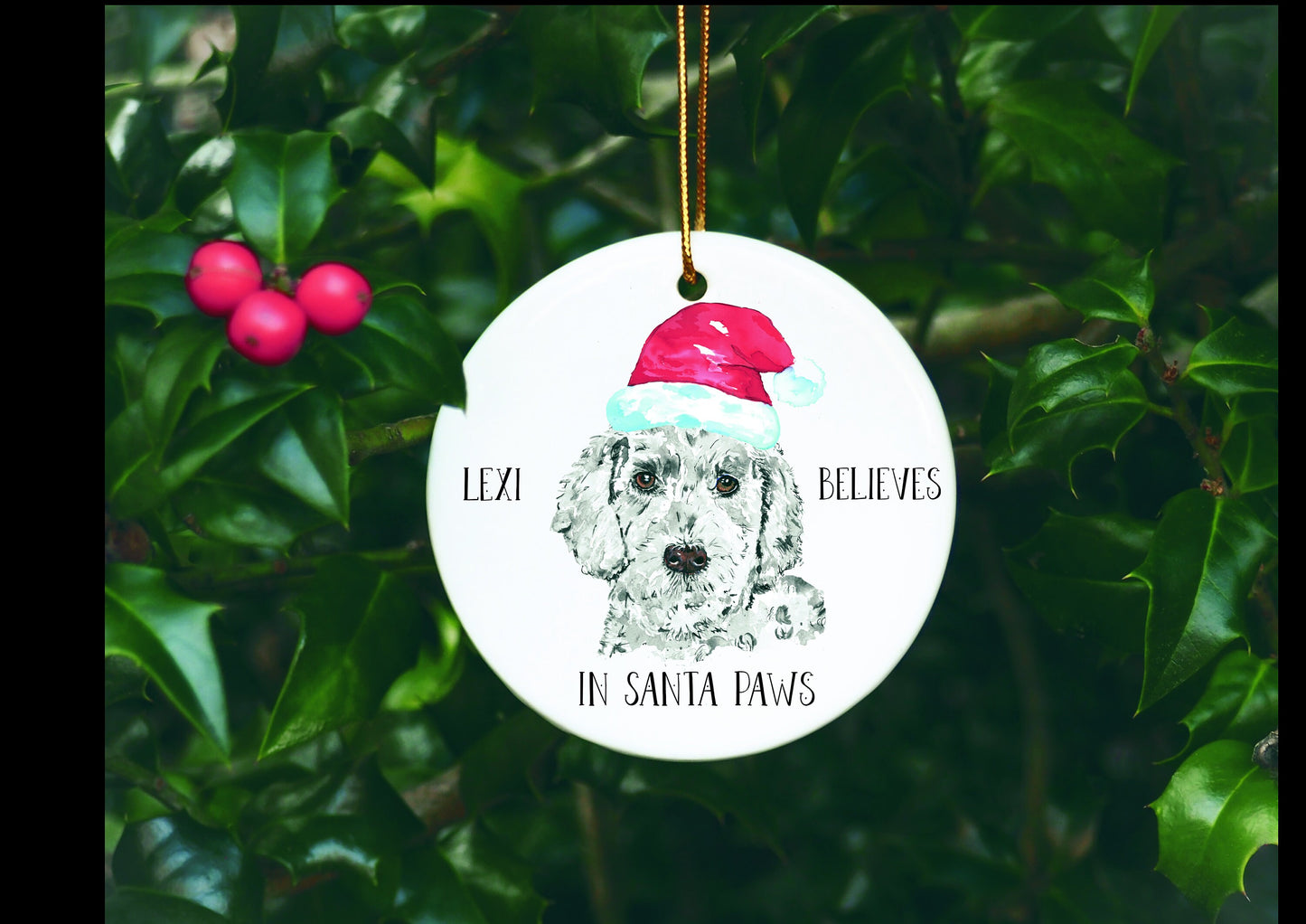 Personalised Dog Bauble, Santa Paws Christmas Tree Decoration, Pet Christmas Bauble, Personalised Dog Ornament, Cockapoo Bauble