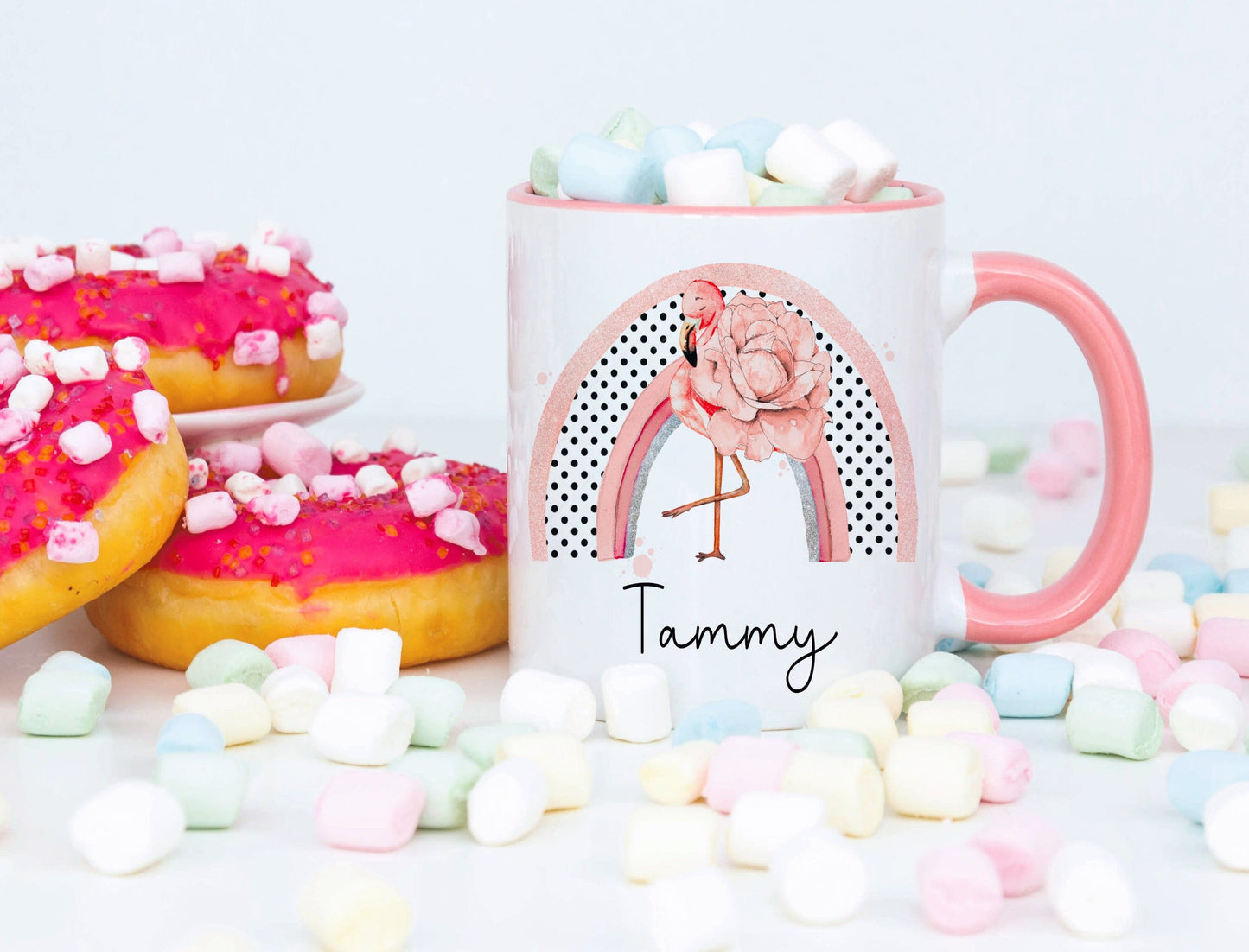 Personalised Flamingo mug, Flamingo Rainbow Pink Mug, Gift For Her, Friend Gift, Secret Santa Gift Idea
