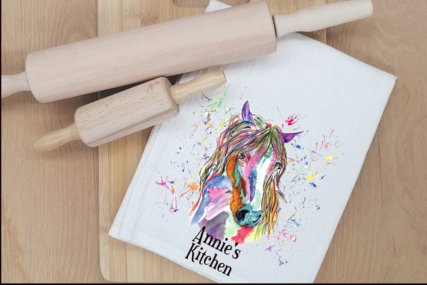 Personalised Horse T-Towel, Watercolour Horse T-Towel, Gifts For The Home, Homewear Gifts.