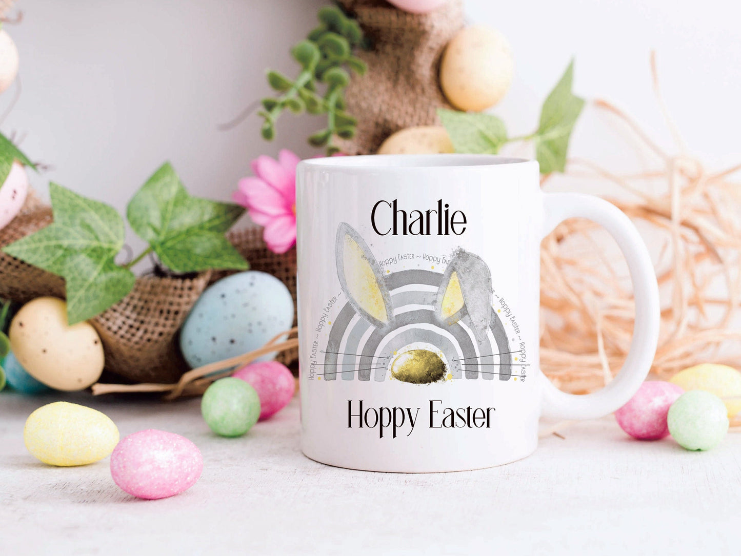 Personalised Easter Mug, Bunny Easter Mug, Easter Gift, Personalised Easter Bunny Mug Gift Set