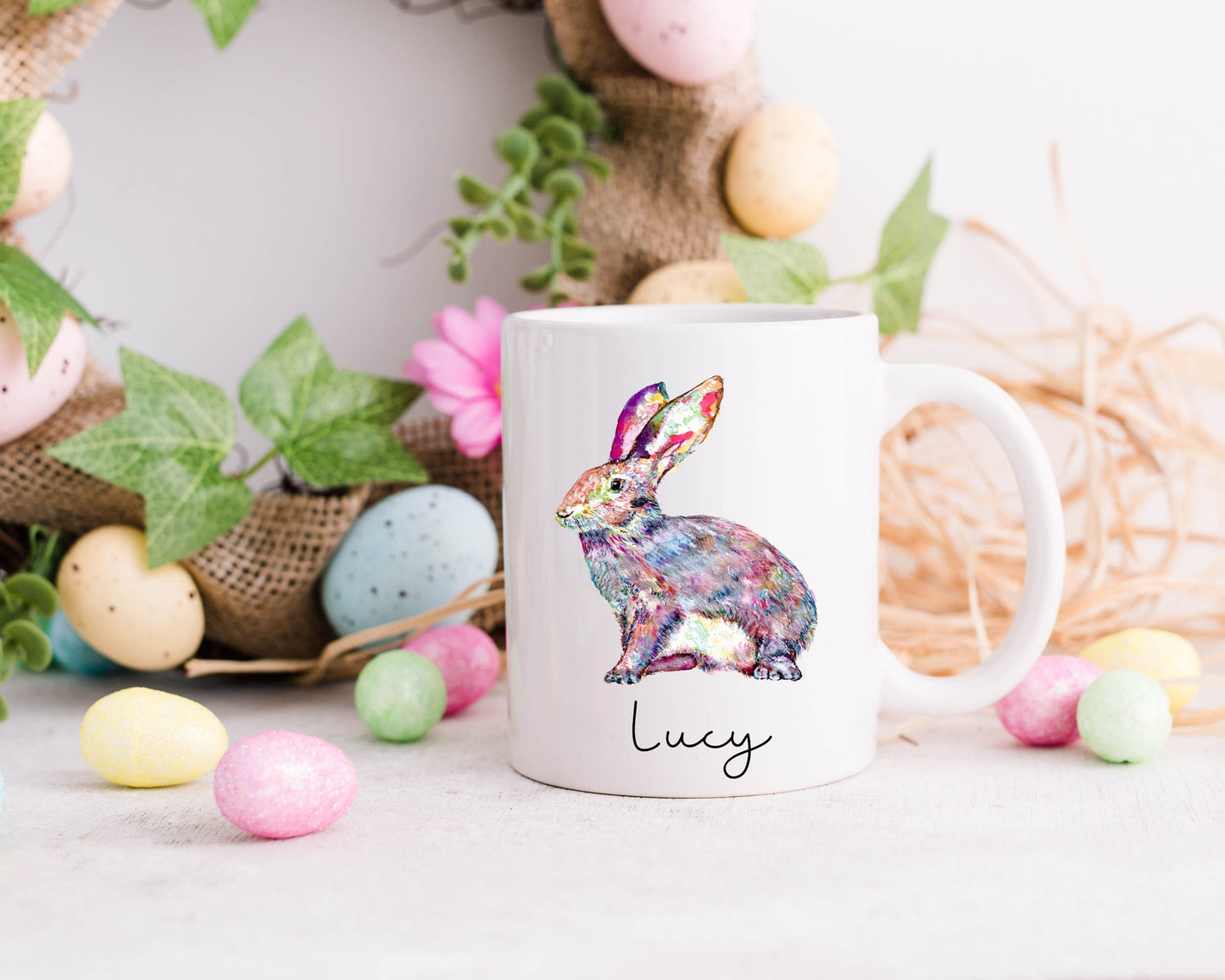 Personalised Easter Mug, Rabbit Mug Gift, Easter Time Mug Gift Set, Easter Bunny Gift