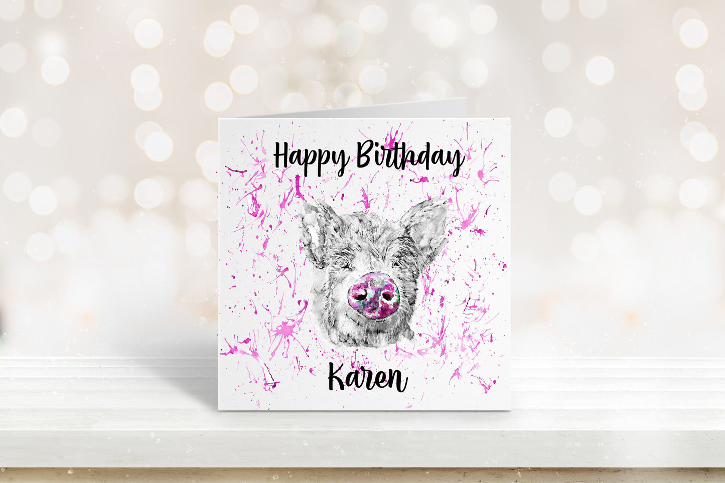 Pig Card, Personalised Pig Birthday Card, Pig Card, Greeting Card, Pig Greeting Card, Card For Her