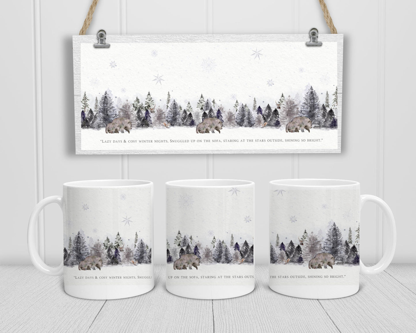 Winter Mug, Christmas Mug, Winter Scene Mug Set, Mug And Coaster Set, Gift For Her, Friend Xmas Gift, Secret Santa Gift, Xmas gift For Him