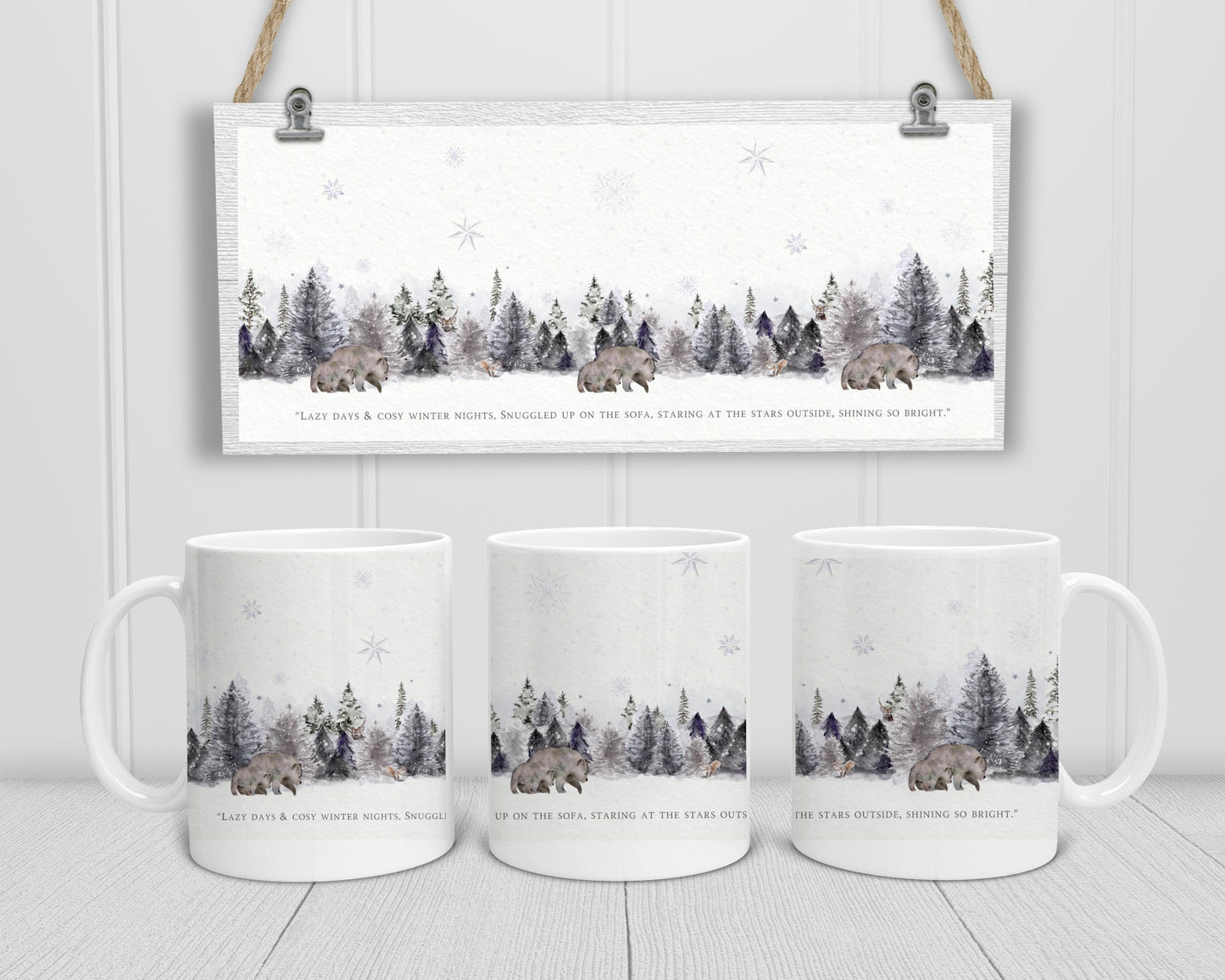 Winter Mug, Christmas Mug, Winter Scene Mug Set, Mug And Coaster Set, Gift For Her, Friend Xmas Gift, Secret Santa Gift, Xmas gift For Him