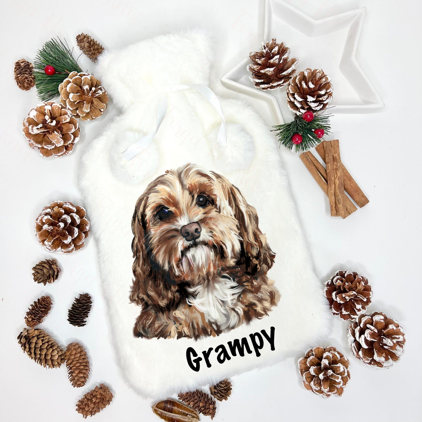 Cockapoo Gifts, Personalised Hot Water Bottle, Cockapoo Design Hot Water Bottle, Christmas Gifts, Deluxe Fluffy Cover
