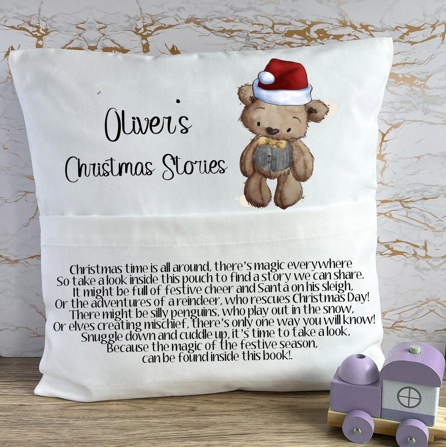 Christmas Book Cushion, Kids Book Cushion, Book Cushion, Teddy Book Cushion, Book Cushion For A Boy, Reading Story Pillow