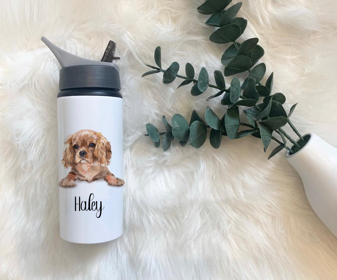 Cocker Spaniel Water Bottle, Personalised Water Bottle, Water Bottle With Straw, Personalized Gift For Her, Dog Water Bottle