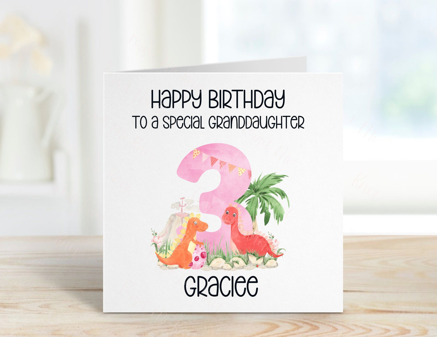 Personalised Daughter Birthday Card, Dino Theme Birthday Card, Any Age, 1st, 2nd, 3rd, 4th, 5th, 6th Birthday Card For Daughter