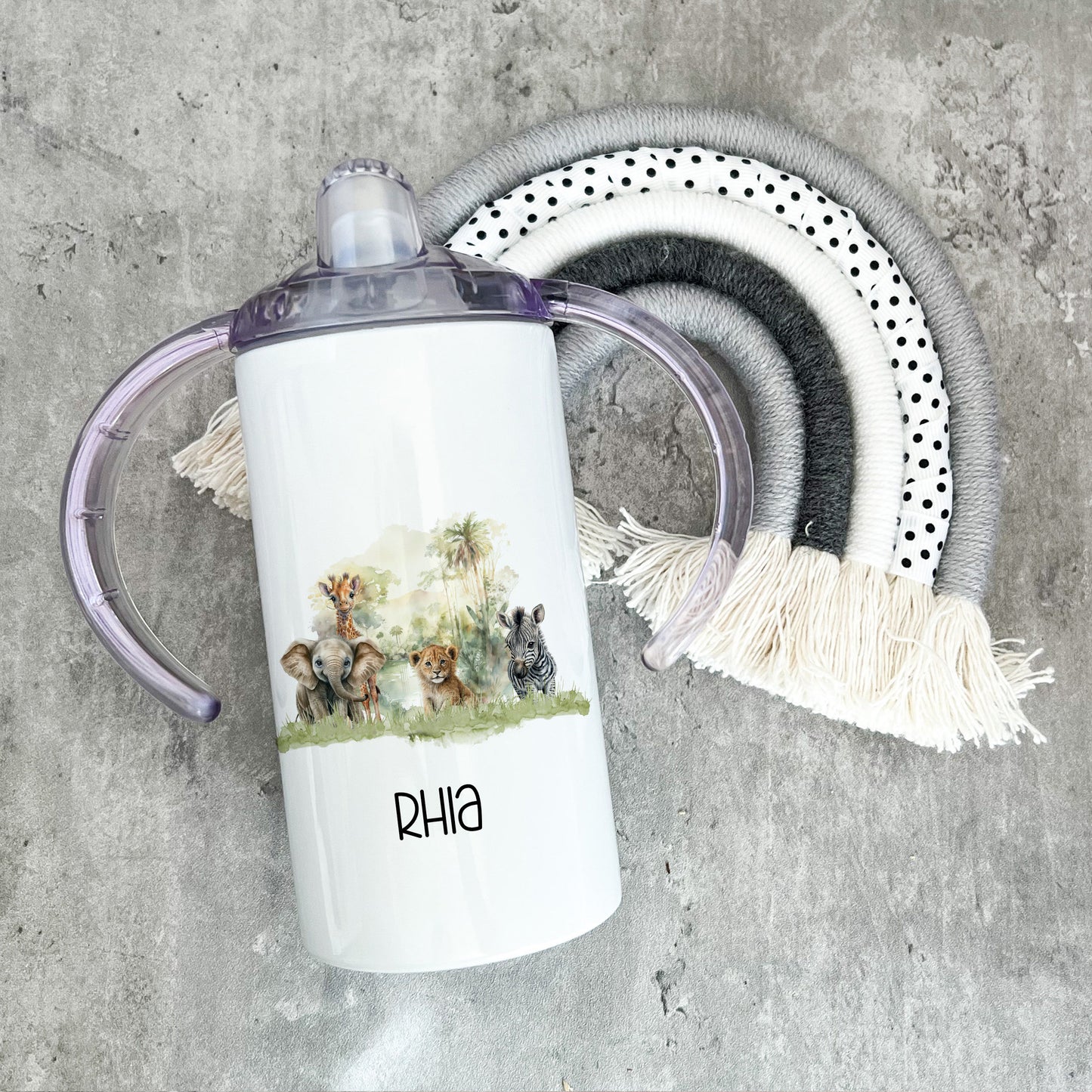 Personalised Giraffe Safari Sippy Cup, Kids Sippy Cup, Double Handled Beaker For Kids