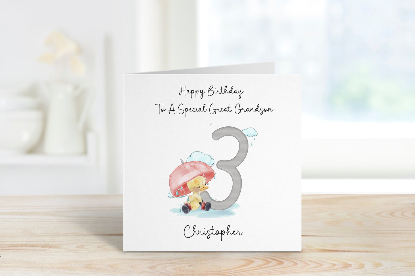 Great Grandson 3rd Birthday Card, 3rd Birthday Card For Great Grandson, Personalised Grandson 3rd Birthday Card, Splashy Duck Card