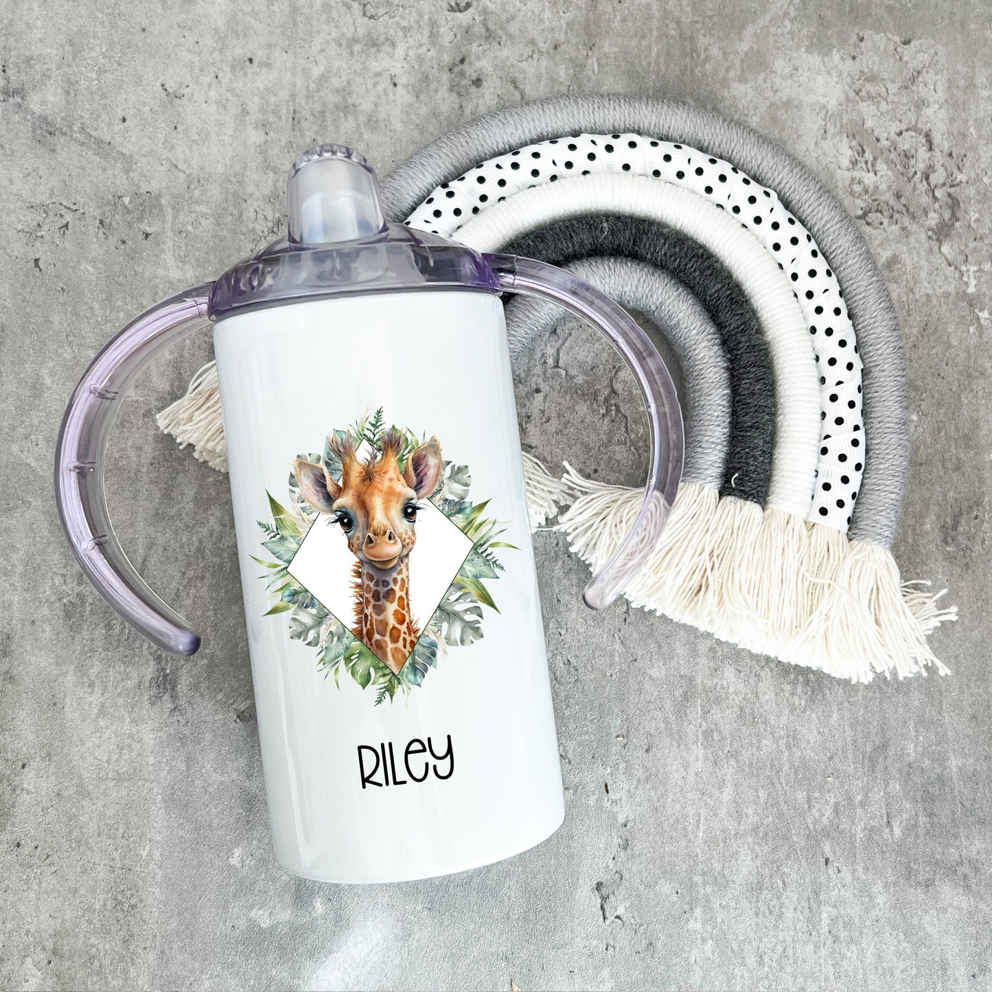 Personalised Giraffe Safari Sippy Cup, Kids Sippy Cup, Double Handled Beaker For Kids