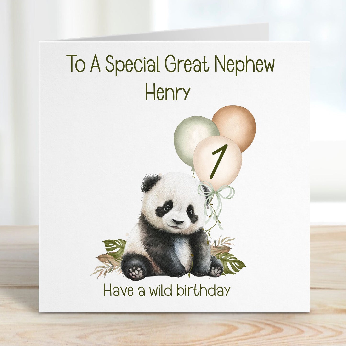 Nephew 1st Birthday Card, 1st Birthday Card For Nephew, Personalised Nephew 1st Birthday Card, Safari Panda Design