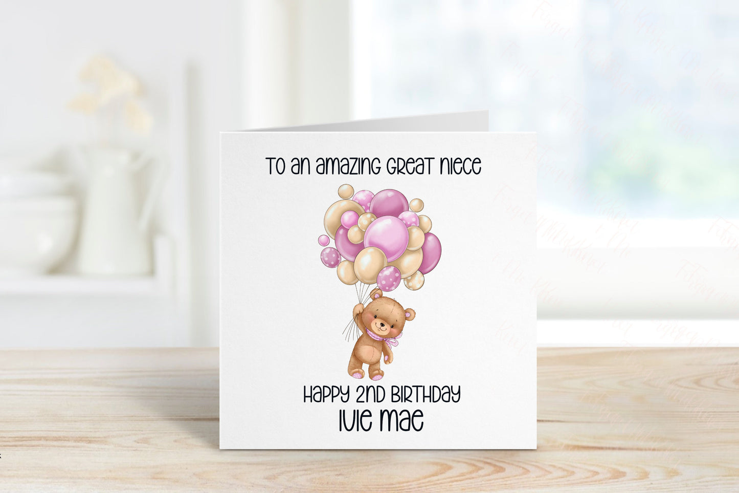Personalised Granddaughter 1st Birthday Card, Bear And Balloons Card, Any Age, 1st, 2nd, 3rd, 4th, Granddaughter 3rd Birthday Card
