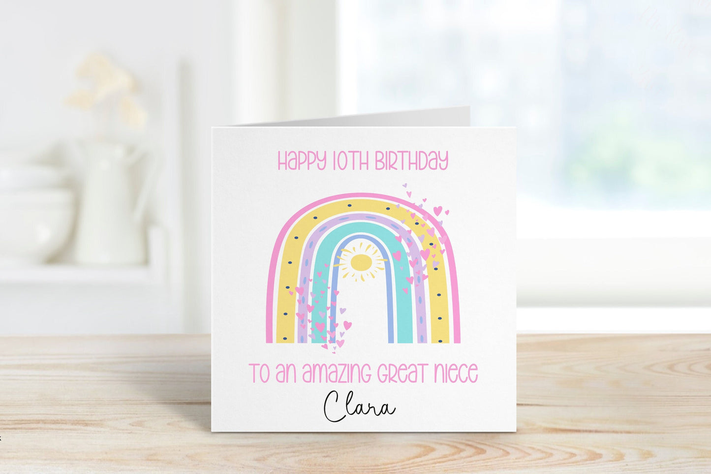 Great Niece Birthday Card, Personalised Birthday Card For Her, Any Age, 1st, 2nd, 3rd, 4th, Great Niece Birthday Card, Rainbow Card