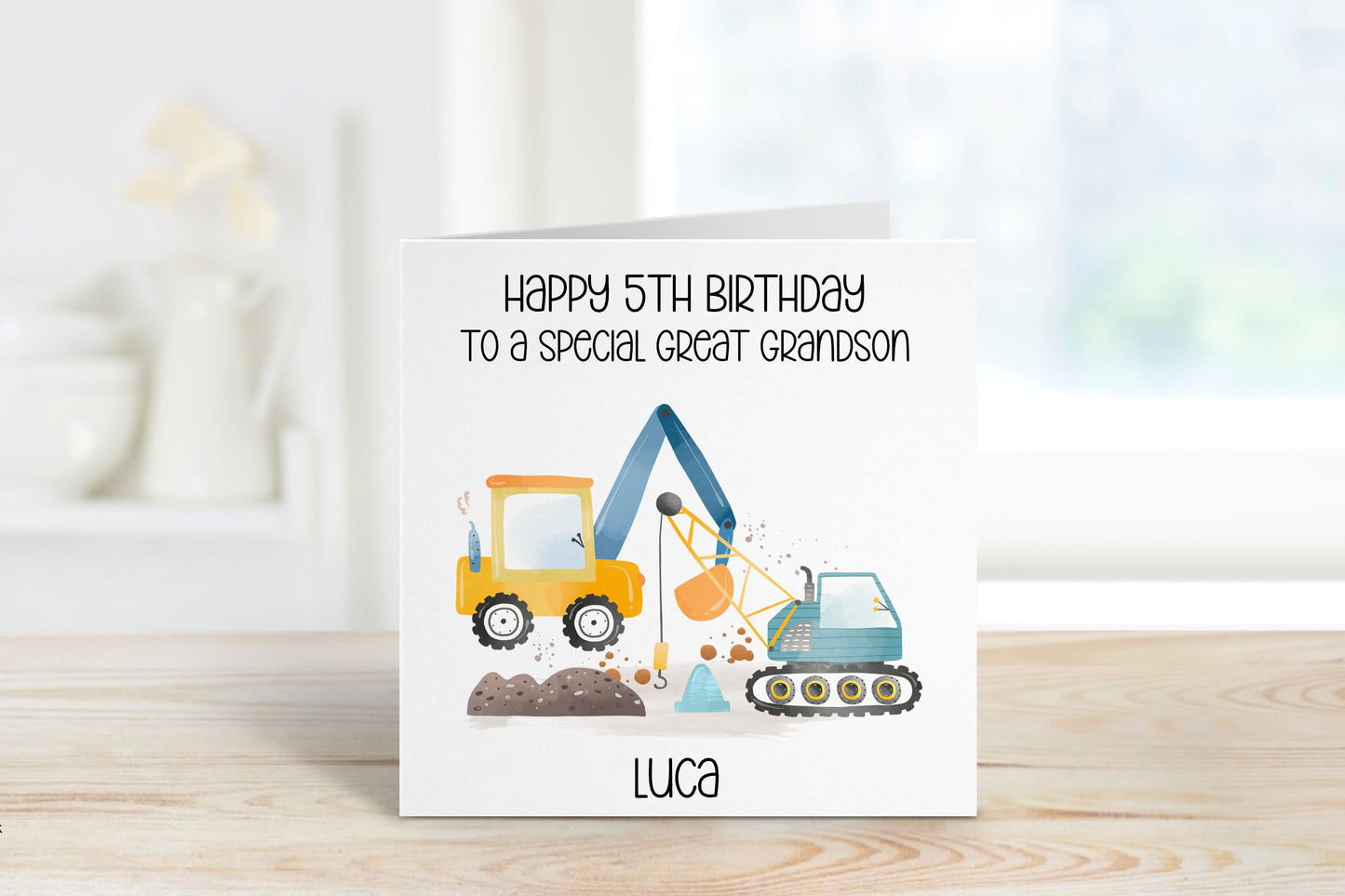 Great Grandson 1st Birthday Card, 1st Birthday Card For Great Grandson, Personalised Great Grandson 1st Birthday Card, Digger Birthday Card
