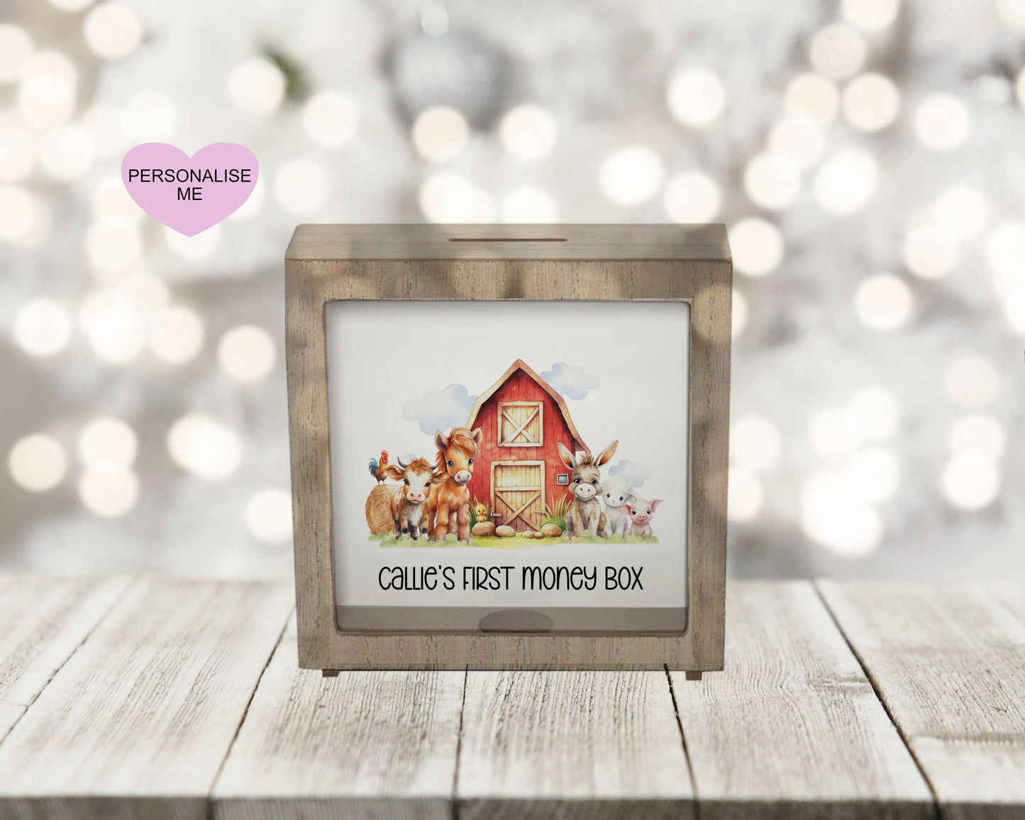 My First Money Box, Personalised Farmyard Money Box, Shadow Box Frame Money Box, Christening Gift, Birthday Gift For Grandchild