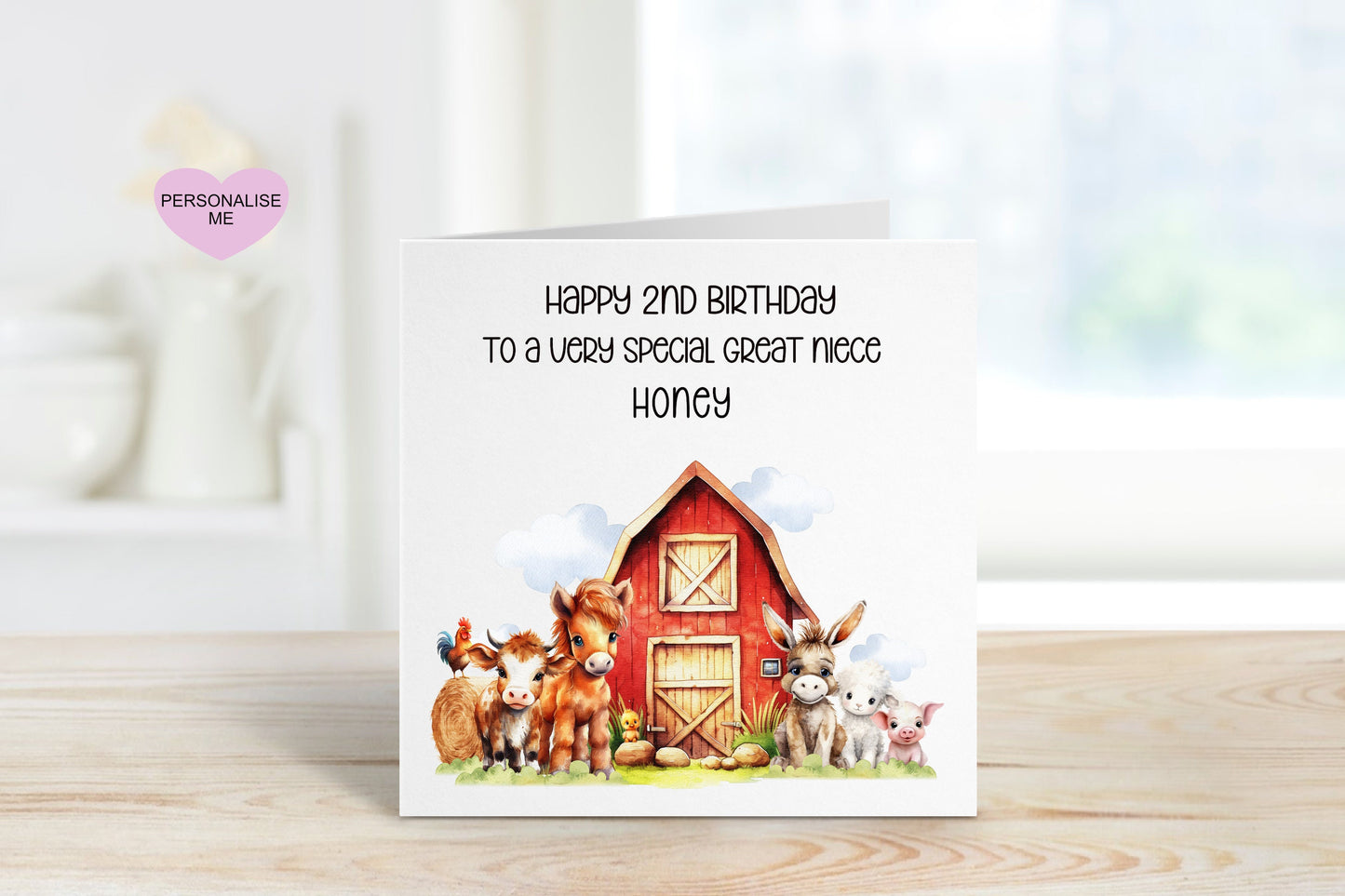 Niece 2nd Birthday Card, Birthday Card For Niece, Personalised Birthday Card, Farmyard Birthday Card, Any Age Card