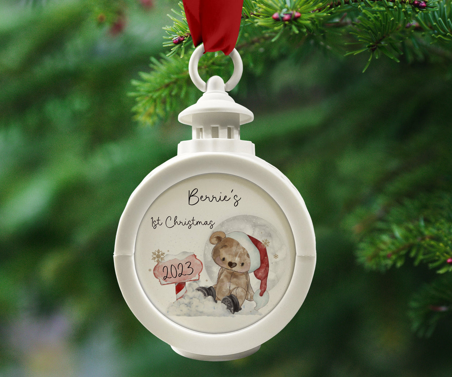 Baby's 1st Christmas Bauble, Light Up Lantern, Personalised 1st Christmas Baby Tree Decoration, Christmas In July