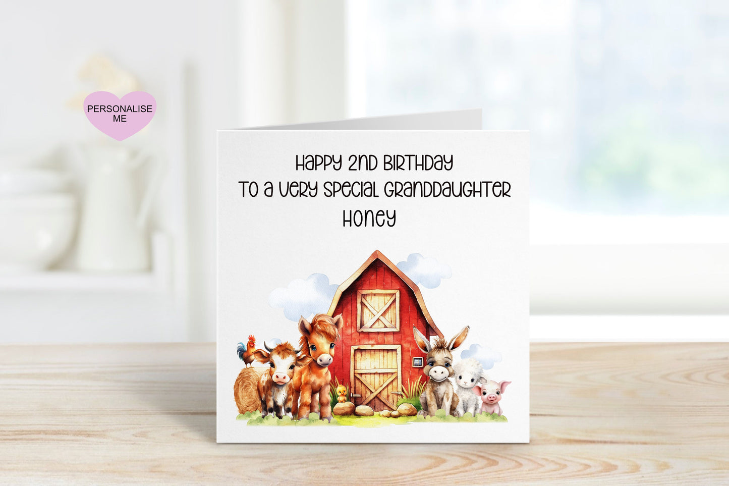 Granddaughter 2nd Birthday Card, Birthday Card For Granddaughter Personalised Birthday Card, Farmyard Birthday Card, Any Age Card
