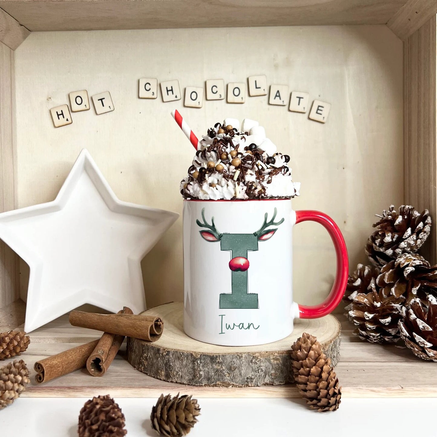 Xmas Mugs, Personalised Reindeer Christmas Mug. Movie Mug, Stocking Filler, Secret Santa Gift