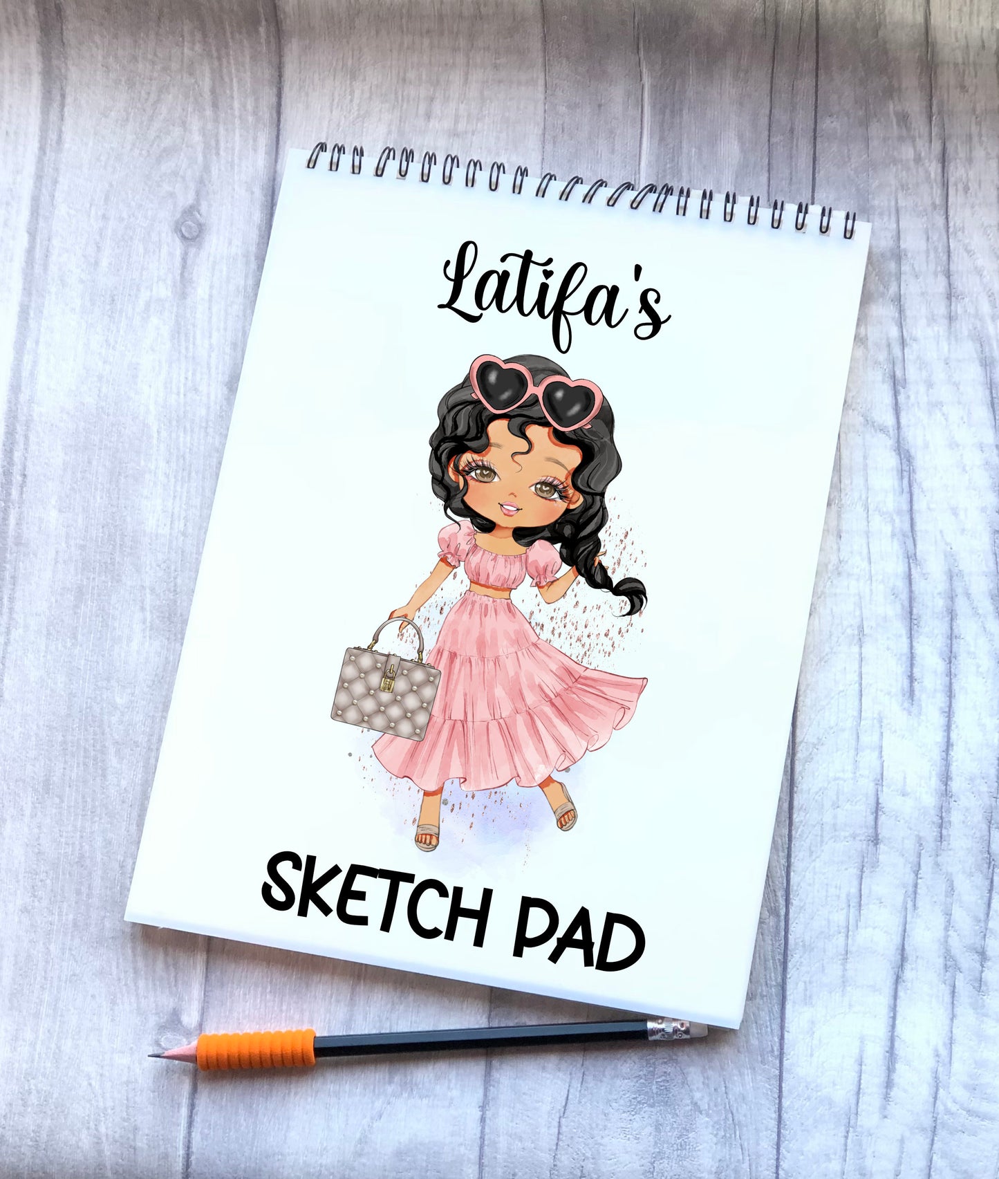 Sketch Book, Personalised Sketchbook, Fashion Girl Drawing Book, Granddaughter Gift, Daughter Stocking Filler, Christmas Gift