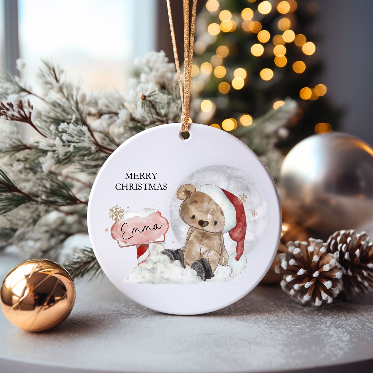 Santa Bear Bauble, Cute Bear Christmas Bauble For Kids, Bear Christmas Tree Decoration