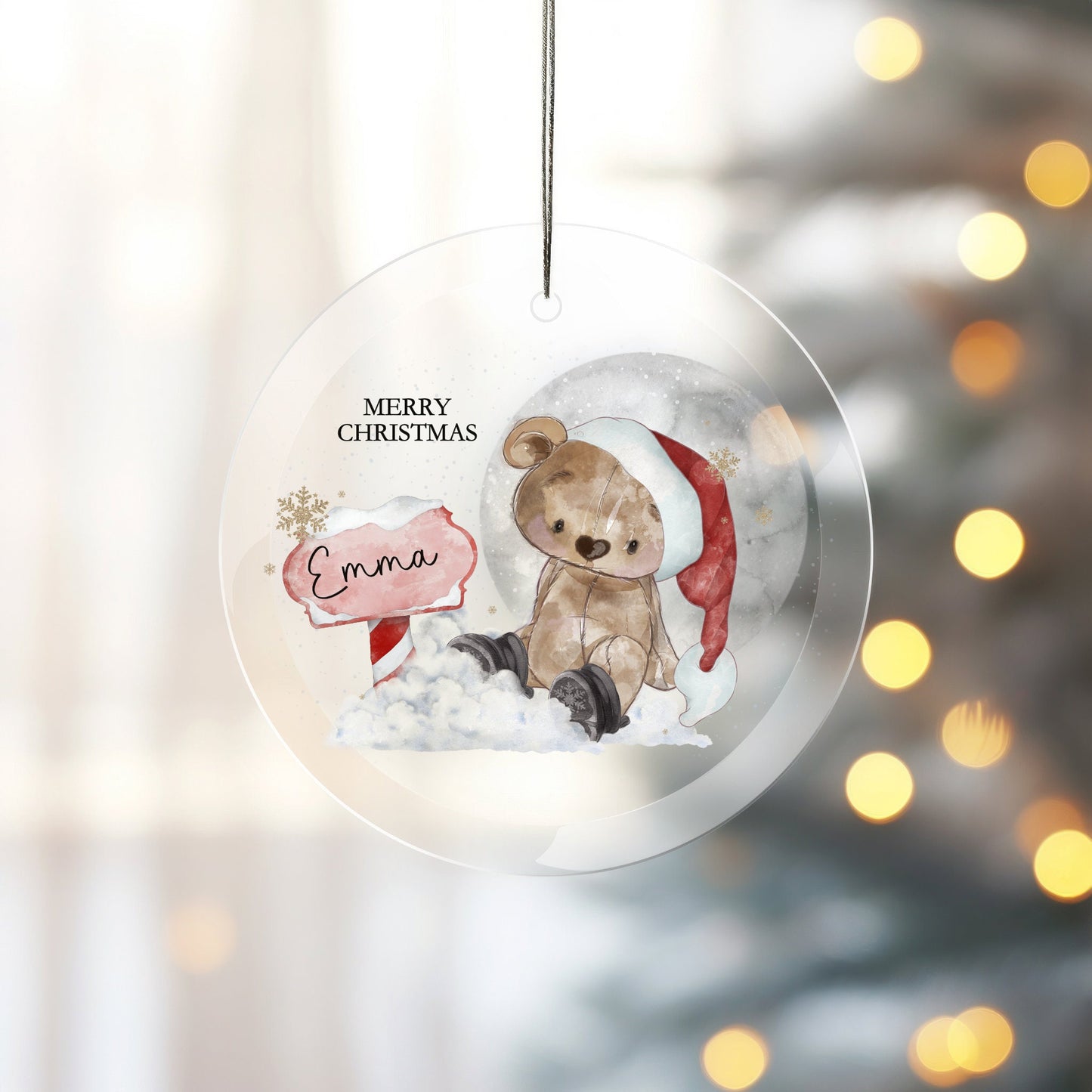 Santa Bear Bauble, Cute Bear Christmas Bauble For Kids, Bear Christmas Tree Decoration