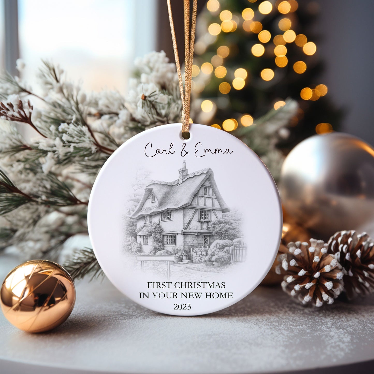 1st Christmas In Your New Home Bauble, Personalised First Christmas In Your New Home Tree Decoration