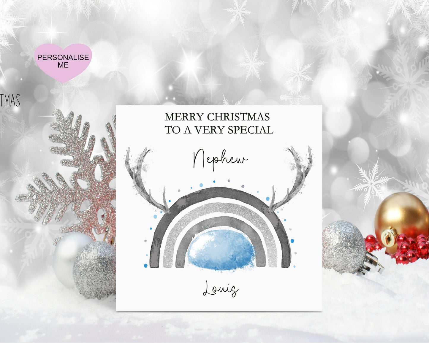 Son Christmas Card, Christmas Card For Son, Personalised Christmas Card, Reindeer Rainbow Christmas Card
