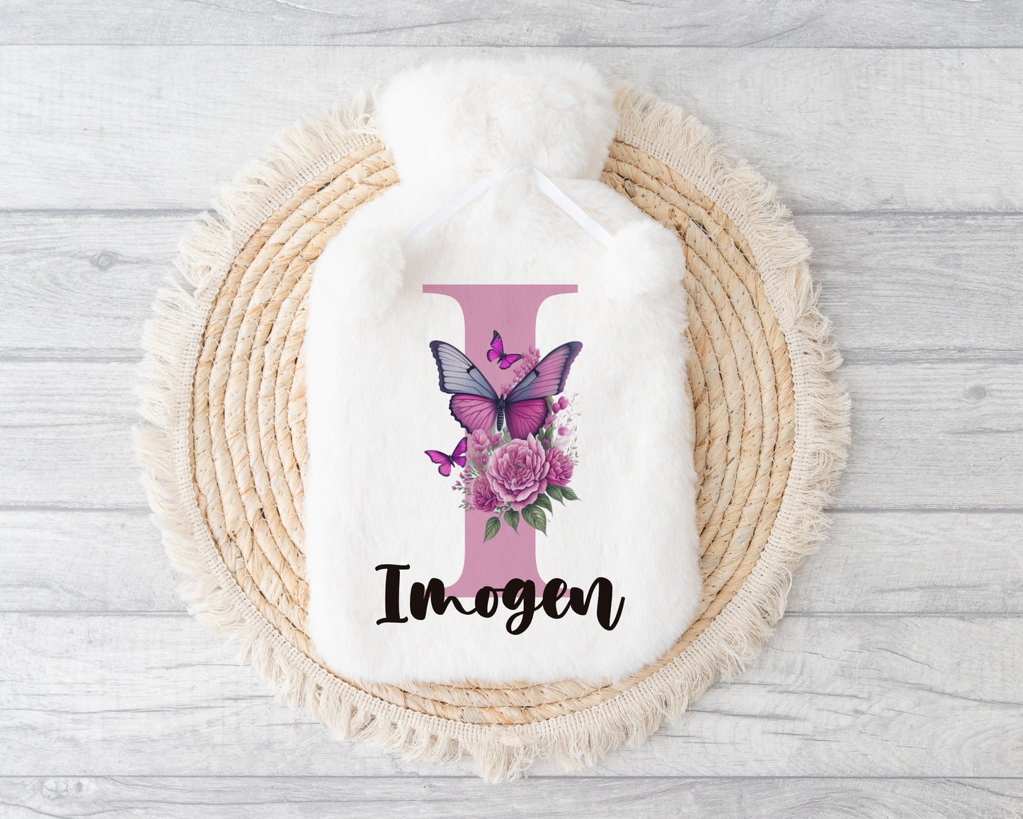 Hot Water Bottle, Nannie Gift, Personalised Hot Water Bottle, Christmas Gift For Grandma, Christmas Gift For Friend, Butterfly Initial