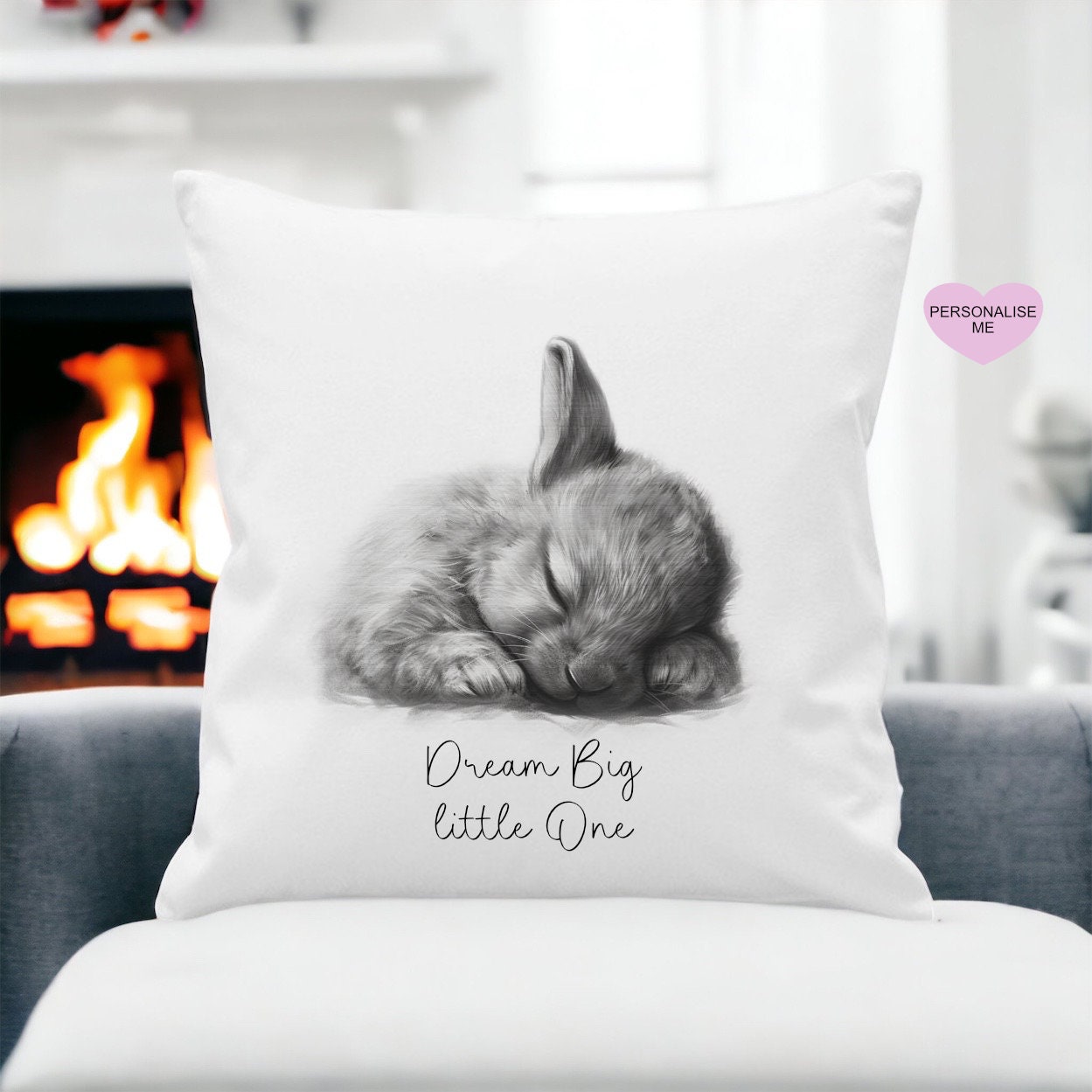 Sleeping Bunny Cushion, Personalised Cushion Gift, New Baby Gift, Gift For Granddaughter, Luxury Rabbit Cushion