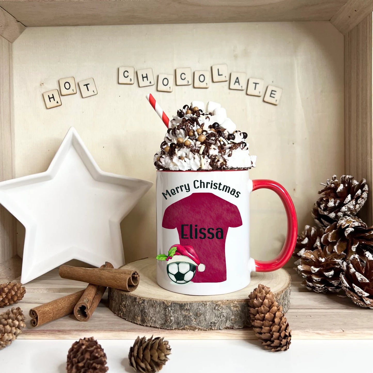 Xmas Mugs, Personalised Football Top Christmas Mug. Movie Mug, Stocking Filler, Secret Santa Gift, Football Shirt Mug